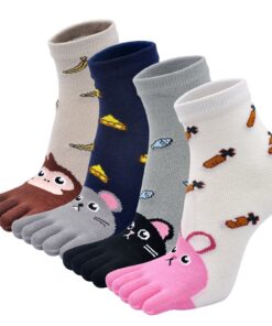 Chaussettes avec Orteils PUTUO Enfant, Coton Bio pour Bébé Garçon Fille, Chaussettes de Sport Animal, 3-12 Ans, 4 paires
