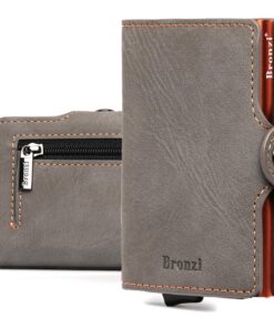 Portefeuille Homme Protection RFIDavec Porte Carte Bancaire Gris Mat Porte Carte Homme Coffret Cadeau Protection RFID