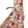 CUPSHE robe d'été longue fluide sans manches col en V motif floral femmes plage vacances style décontracté
