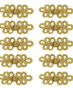 WiYould Lot de 10 paires de boutons de fermeture en forme de grenouille chinoise dorée pour costumes Cheongsam et Tang é