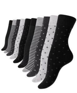 Vincent Creation Lot de 10 paires de chaussettes mignonnes en coton pour femme et fille à pois et rayures -Confort et ap