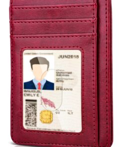 Teskyer Portefeuille Femme à Protection RFID, Design Minimaliste, Rouge - Petit Portefeuille en Cuir PU pour Femmes
