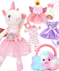 Licorne Peluche Hahaland pour Filles 3-6 Ans : Jouets à Habiller en Style Ballet | 3 Ensembles & 1 Sac en Fourrure | Idé