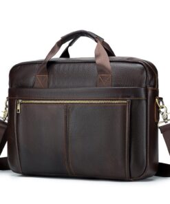 BAGZY Sac pour Ordinateur 15.6 Pouces - Cuir Véritable - Porte Document - Mallette de Voyage et Travail