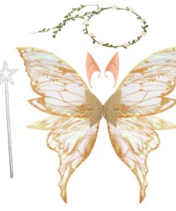 Ailes de Fée Enfant & Adulte avec Oreilles d'Elfe, Bandeau & Baguettes Étoile pour Deguisement Carnaval, Halloween, Cosp