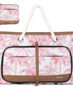 Sac de plage Lekespring XXL femme feuille tropicale - Imperméable 35L - Cabas pliable - Idéal pour la plage, voyages et