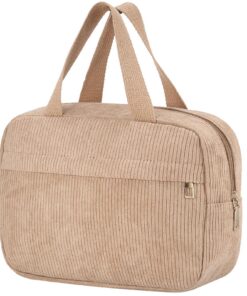 Sac de voyage Huiguli en velours côtelé pour femme, portable et avec glissière | Cosmétique | Voyage | Femmes | Sac cosm