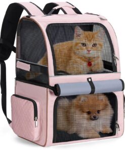 Sac à dos double couche pour 2 chats - Grand sac à dos pliable pour animaux de compagnie - Rose