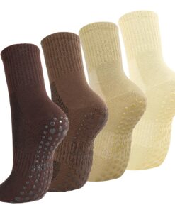 Chaussettes de yoga antidérapantes pour femme enceinte - Lot de 4 paires - Taille 37-42 - Chaussettes avec picots pour y