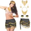 Hifot Ceinture de Danse du Ventre Femme,Casque Collier Boucles d'oreilles Bracelets Danseuse Jupes de Danse du Ventre,Fe