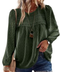 TUUHAW Tee Shirt Femme Boho Chic et Élégant Manches Longues Dentelle Top Automne Tunique