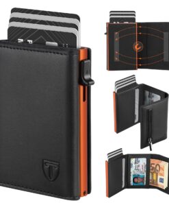 Portefeuille Homme TEEHON Cuir Pop Up RFID, Noir Orange