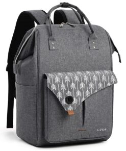 Sac à Dos OrdinateurPortable Lekesky Femme 15.6 Pouces Gris/Noir Antivol Imperméable Elegant Loisir Voyage Affaires Coll