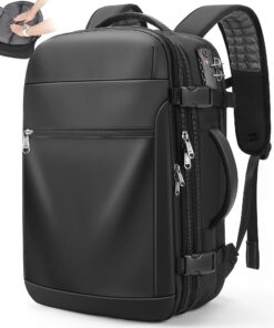 P POSO Vacpack Sac à dos de voyage extensible 60 L étanche avec serrure TSA Noir, Noir - Sac à dos de voyage étanche ave
