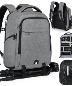 Sac à Dos RainSmore Photographe Professionnel Gris 14 Pouces Housse Pluie Canon Sony Compatible Compartiment Ordinateur