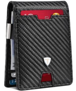 Tomylv Portefeuille Homme en Cuir de Fibre de Carbone Noir - Blocage RFID, Emplacements pour 13 Cartes, Clip de Billets,