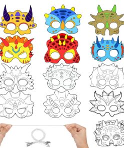 Masques Dinosaures Hifot DIY pour Enfants, Blanche à Colorier Activity Anniversaire (12 Pièces)