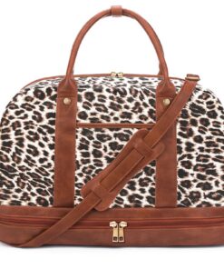 Sac de week-end en toile motif léopard pour femme grand sac de voyage bandoulière compartiment à chaussures parfait pour