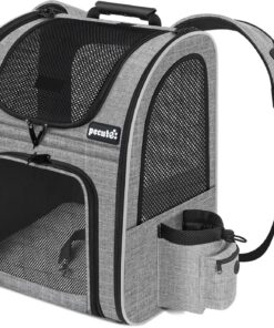 Pecute Sac à Dos Chat Chien Design Classique pour Voyage en Train/Voiture/Avion avec Matelas en Peluche Amovible Respira