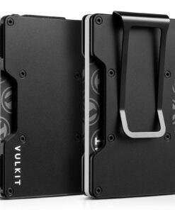 VULKIT Portefeuille Homme RFID Anti-Piratage Mince en Métal Rigide Noir à Pince à Billets
