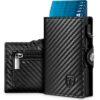 Portefeuille Homme en Cuir de Fibre de Carbone Antivol RFID Noir