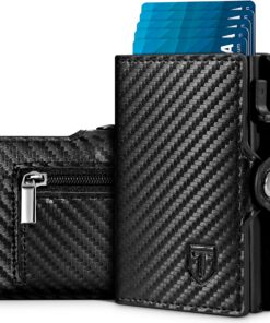 Portefeuille Homme en Cuir de Fibre de Carbone Antivol RFID Noir