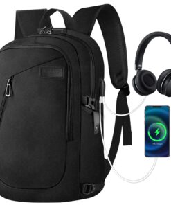 Sac à Dos Ordinateur Homme Étanche Antivol avec Port USB, Sac à Dos Voyage Portable pour Travail, École et Loisirs, Noir