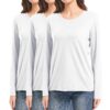 DMVOD Lot de 3 t-shirts en coton pour femme - manches longues/courtes, basiques à col rond - parfait pour l'entraînement