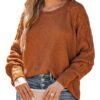 CUPSHEpull en tricot décontracté pour femme, manches longues et col rond, tricot fin et sûr, look confortable pour soiré