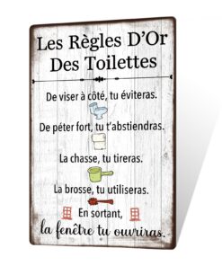 Plaque Métal WC Les Règles D’Or – Enseigne Murale Humoristique pour Toilettes, Déco Vintage pour Maison ou Restaurant, T