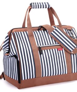 LekeSky - Weekender Bag pour femme - Petits sacs de sport - Avec compartiment à chaussures - Bleu à rayures - 33L