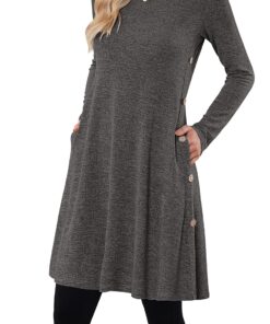 Robe Pull Molerani pour Femme Manches Longues Boutonnée Décontractée avec Poches