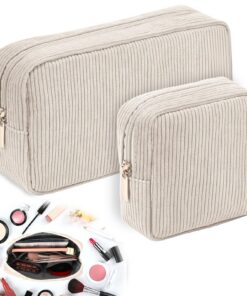 Sprifityy Traversée de Trousse de Maquillage en Velours Côtelé pour Femme - Trésor Beige avec Compartiments | Accessoire