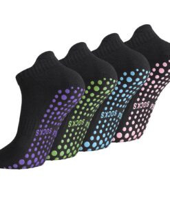 Newofview lot de 4 paires de chaussettes de yoga antidérapantes pour homme et femme - 38-43, chaussettes antidérapantes