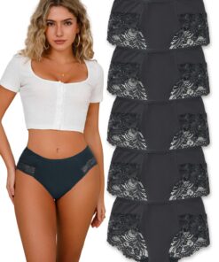 Hialegion Culotte dentelée femme taille haute slip haute grande taille culotte hipster dentelleLot de 5 S-4XL