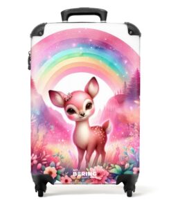 Valise Enfant Cabine NoBoringSuitcases, Bagages Fille Roulette 55x35x25cm (Faon - Arc-en-Ciel)