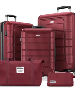 SHOWKOO Valise de Voyage Rigide Durable et Légère Rouge - Cabine Extensible avec Trousse de Toilette et Sacs de Voyage