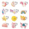 12 Pièces Bagues en Or Rose pour Enfants, Licorne Réglables Bagues avec Boîte, Bijoux en Or Rose pour Enfants, Cadeau Or