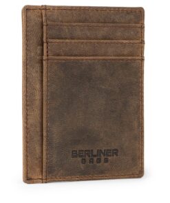 Berliner Bags Vintage Portefeuille Slim en Cuir Karl - Marron pour Homme RFID Certified Étui avec Fenêtre d'Identité