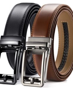 CHAOREN Lot de 2 ceintures à cliquet en cuir : taille 3,5 cm, régulier avec boucle coulissante, idéal pour homme et femm