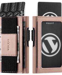 Porte-Carte VULKIT Automatique Rose pour Femmes en Cuir avec Blocage RFID et Fenêtre d'Identité
