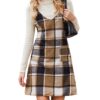 CUPSHE Jupe Salopette pour Femme en Col en V avec Bretelles et Poches - Robe Décontractée Minirobe Plaid - Motif à Carre