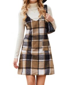 CUPSHE Jupe Salopette pour Femme en Col en V avec Bretelles et Poches - Robe Décontractée Minirobe Plaid - Motif à Carre