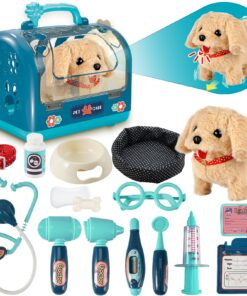 STAY GENT Kit Vétérinaire Électrique Interactif pour Enfants 3-8 Ans avec Chien Peluche Cage & Stéthoscope