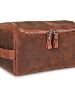 DONBOLSO Trousse de Toilette Helsinki | Trousse de Voyage Élégante en Cuir Marron pour Tous | Spacieuse et Durable (Susp