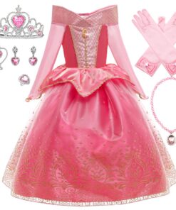 Robe Fille La Belle au Bois Dormant Princesse Aurore 3 à 8 Ans Anniversaire Noël Carnaval Cosplay Manches Longues