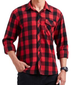 Chemise en Flanelle HISDERN Homme Manches Longues Carreaux Chaude Décontractée Poche