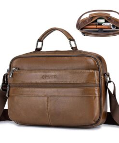 SPAHER Sacoche Homme en Cuir Véritable pour Ipad 11 pouces Sac Bandoulière pour Voyage et Business