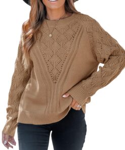 CUPSHE Pullover en tricot torsadé longue manche col rond pour femme hiver chaud tendance