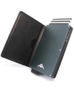 Stealth Wallet Porte-Carte Bancaire RFID Homme - Fonction Pop Up & Cuir Noir - Aluminium Gris 1 Piece